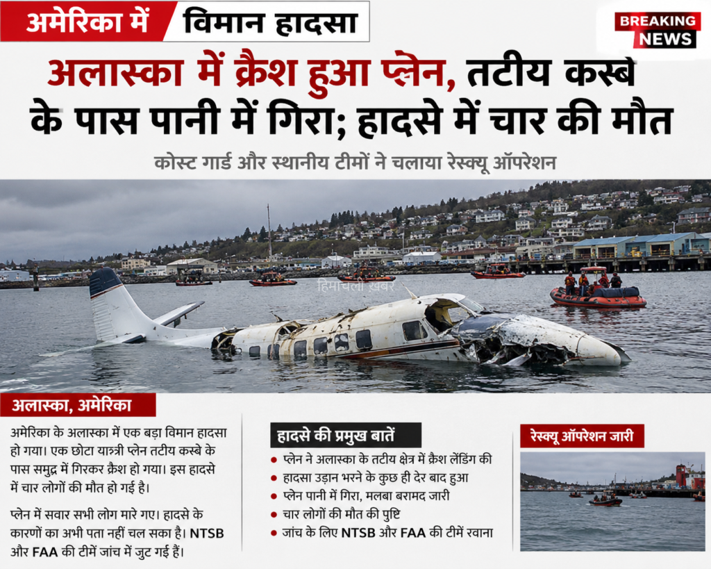 अमेरिका में विमान हादसा: अलास्का में क्रैश हुआ प्लेन, तटीय कस्बे के पास पानी में गिरा​