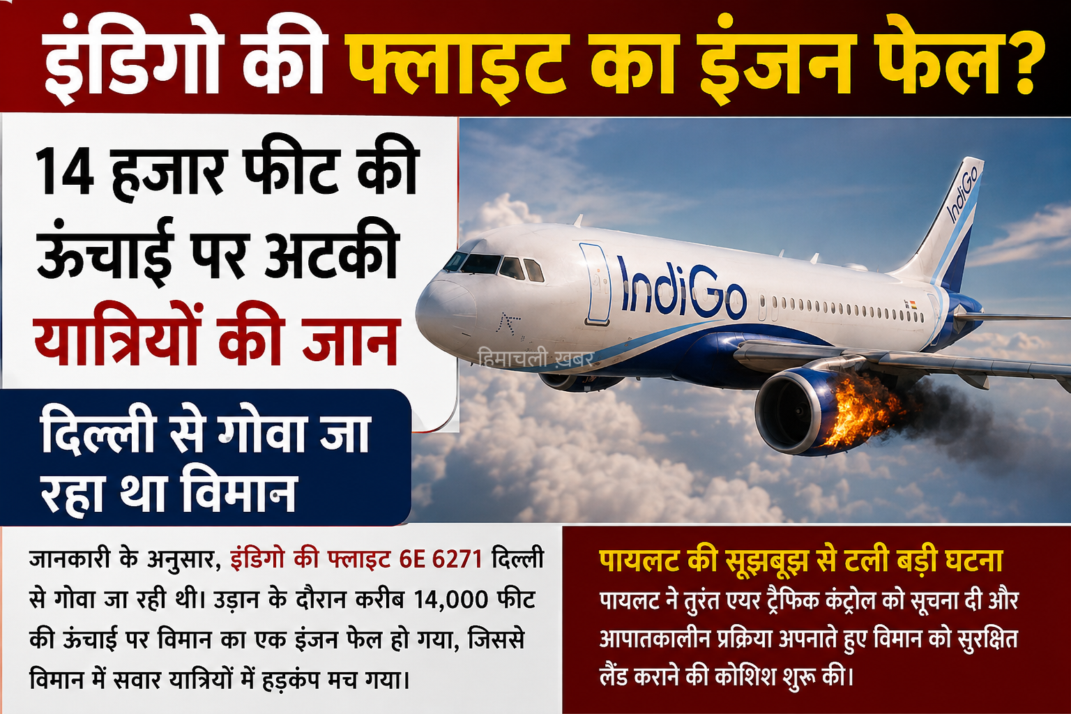 इंडिगो फ्लाइट में इंजन की खराबी, 14 हजार फीट पर मचा हड़कंप; विमान ने सुरक्षित लैंडिंग की